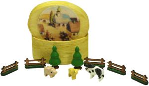 Hans Günter Flath Spanschachtel Bauernhof  (Hans Günter Flath 859/1B) Spanschachtel mit Bauernhof im Miniaturformat
